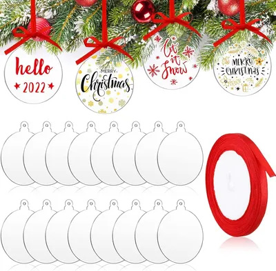 60 Acryl-Kugeln 10 cm, durchsichtig, mit rotem Band, für Weihnachtsbaum
