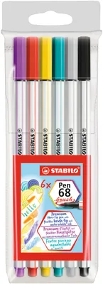Produktbild von Premium-Filzstift mit Pinselspitze für variable Strichstärken - STABILO Pen 68 brush - 6er Pack - mit 6 verschiedenen Farben
