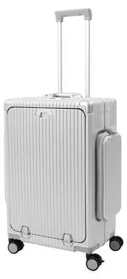 Immagine prodotto di Valigia rigida da 60 cm - Trolley da viaggio - Scocca in policarbonato con telaio in alluminio - 4 ruote girevoli - Portabevande - Lucchetto integrato - Argento