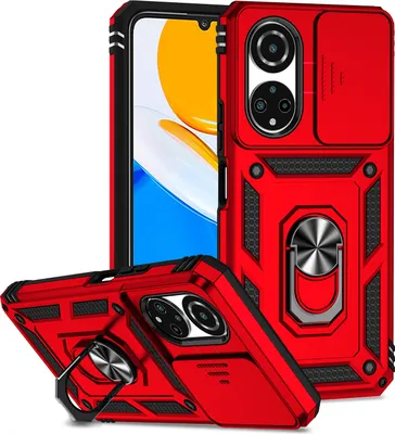 Produktbild von Honor X7 Hülle mit Schiebe Kamera Schutz und Ringhalter Ständer Robust Rüstung Schutzhülle für Honor X7