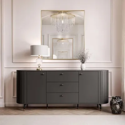 Produktbild von XXL Sideboard LINNEA 190 cm 2D3S – Schwarz Matt – Runde Ecken &amp; Lamellen