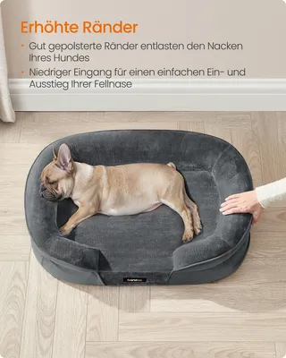 Produktbild von Hundebett, Hundekissen, wasserdichte Innenschicht, erhöhte Ränder, abnehmbarer, waschbarer Bezug, schiefergrau