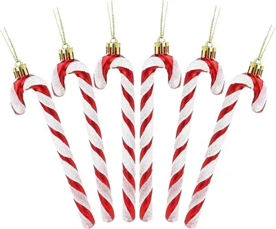Produktbild von INF Zuckerstangen Weihnachtsbaumschmuck (6er-Pack) - Festliche Dekoration Rot