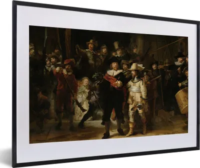 Produktbild von MuchoWow® Gerahmtes Poster Die Nachtwache - Kunst - Alte Meister - Rembrandt 60x40 cm - Poster mit Schwarzem Bilderrahmen Wandposter Rahmen Foto Bilder - Schlafzimmer - Plakat in Rahmen - Drucken