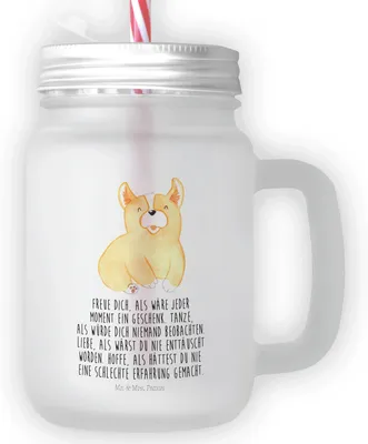 Produktbild von Mr. & Mrs. Panda Trinkglas mit Deckel Corgie - Transparent - Geschenk, Glas, Sprüche, Hund, Cocktailglas, Mason Jar, Corgi, Welsh Pembroke, Spruch, Trinkgefäß, Lebensfroh