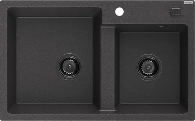 Image de Mexen Tomas évier 2 cuves en granit 800 x 500 mm, noir moucheté, siphon noir - 6516802000-76-B