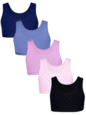 Produktbild von TupTam Mädchen Bustier mit breiten Trägern 5er Pack, Farbe: Punkte Puderrosa Dunkelblau Schwarz, Größe: 134-140
