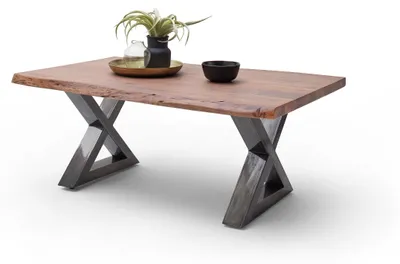 Produktbild von Couchtisch Baumkantentisch Akazie-massiv X-Form rechteckig walnuss lackiert 110