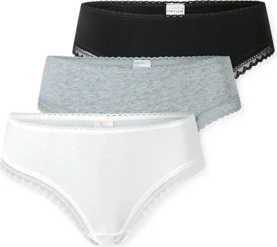 Zdjęcie produktu dla Stringi damskie SCHIESSER, 3-pak - 3Pack Cheeky String, Stretch Bawełna, uni black/grey/white XL