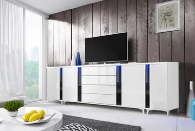 Produktbild von Moderne, Kommode MARIO 284 cm, (Weiss + Hochglanz Schwarz)