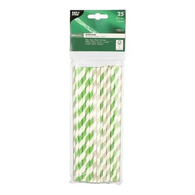 Produktbild von PAPSTAR Trinkhalme Papier, 20 cm, farbig sortiert "Stripes" | Beutel (25 Stück)