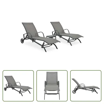 Produktbild von The Living Store Sonnenliegen 2 Stk. mit Tisch Textilene und Stahl