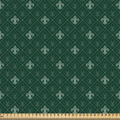Produktbild von ABAKUHAUS Fleur De Lis Gewebe als Meterware, Das Alte Muster Formen Mittelalterliche Französische Königliche Klassiker Figur, 10 M (148 x 1000 cm), Grün