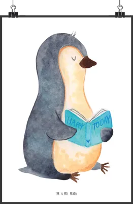 Produktbild von Mr. & Mrs. Panda Bild Pinguin Buch DIN A2 - Weiß - Geschenk, Kunstdruck, Urlaub, Freizeit, Posterdruck, Wandbild, Nichtstun, Ausruhen, Ferien, poster, wanddeko