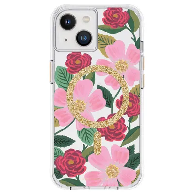 Image de Rifle Paper Clear MagSafe - Étui en or décoré pour iPhone 14 / iPhone 13 (Rose Garden)