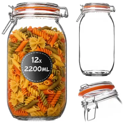 Produktbild von KADAX Einmachgläser 2,2L mit Bügelverschluss, 12er Set, Bügelgläser mit Gummidichtung und Deckel, Gurkengläser, Vorratsgläser aus Glas, Fermentiergläser