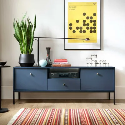 Obrázek produktu pro Televizní stolek MONO MRTV154 153 cm GRANATE Tmavě modrá Námořnicky modrá Kovové nohy Televizní stolek Příborník s dvojitou deskou Televizní komoda HiFi stolek Televizní stolek nízký
