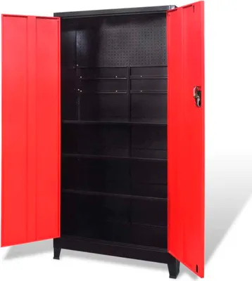 Image de Armoire à outils avec 2 portes Acier 90x40x180 cm Noir et rouge