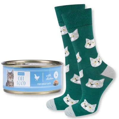 Produktbild von HERRENSOCKEN aus Baumwolle in Dose KATZE Gr. 40-45 von SOXO Lustiges GESCHENK für Männer zum Geburtstag