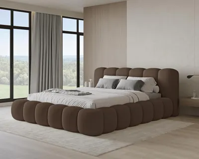 Produktbild von Chilly Möbel Design Bett Stone - Polsterbett mit Bettkasten, Lattenrost und Kopfteil 200x200 cm / Holzrahmen / Bouclé / Braun
