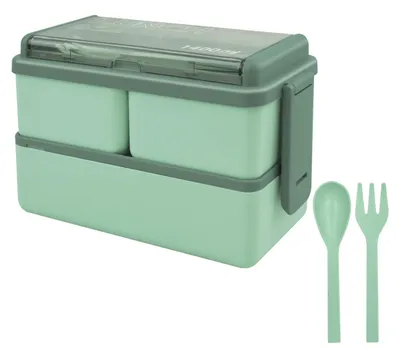 Imagen del producto de Lonchera Bento, 1400 ml, con 3 compartimentos, apilable, ideal para la oficina y para llevar
