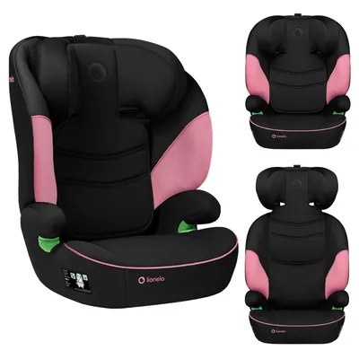 Imagen del producto de Silla de coche Lionelo Lars i-Size, apta para niños de 3 a 12 años, con un peso de 12 a 36 kg, compatible con la normativa i-Size, para niños de 12-36 kg y una altura de 100-150 cm, con espuma viscoelástica, color rosa