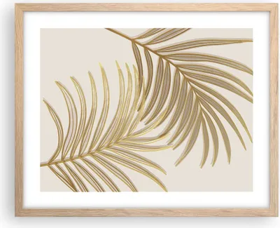 Produktbild von Gerahmtes Poster - Rahmen in heller Eiche - Golden Blätter Palmen - 50x40 cm - Wand Bild - Wanddeko - Wandbilder - Kunstposter - Wandposter - Bilderrahmen - Bilder - Kunstdruck - P2NAA50x40-4738