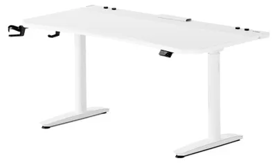 Zdjęcie produktu dla Stół gamingowy elektryczny, biurko do gier, komputer, ergonomiczny, z uchwytem na słuchawki, podajnikiem na napoje, biały, 1600 x 800 mm