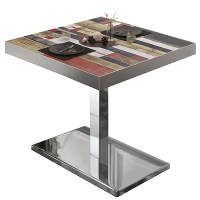 Produktbild von BM | Bistrotisch | B:T:H 80 x 80 x 77 cm | Vintage Bunt / Edelstahl | Quadratisch | Edelstahl Rand | Bistro Tisch Esstisch