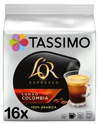 Obrázek produktu pro Kapsle s kávou Tassimo Lungo Colombia (kompatibilní s kávovary Bosch Tassimo), 16 kusů.