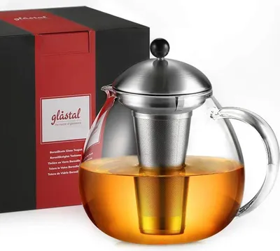 Image de Glastal Théière en verre argenté 1500ml avec passoire à thé en acier inoxydable Borosilicate Teater