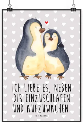 Produktbild von Mr. & Mrs. Panda Bild Pinguine Einschlafen DIN A1 - Grau Pastell - Geschenk, drucke, Freund, für Partner, Valentinstag, Freundin, Frauen, wanddeko, Posterdruck
