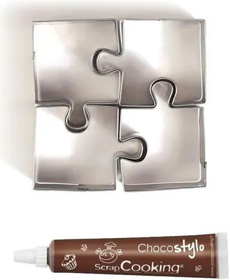 Produktbild von 4 Mini-Edelstahl-Ausstechformen Puzzle + Schokoladenstift