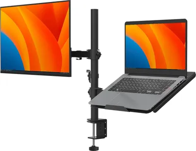 Produktbild von Auronic Monitorarm für Laptop und Bildschirm - 2 Bildschirme - Laptopständer - 13 bis 27 Zoll - Verstellbar - Stahl - Schwarz