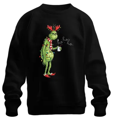 Immagine prodotto di Ho ho ho Grumpy Grinch Natale divertente Catena luminosa Corna di renna Felpa unisex, Nero, XL