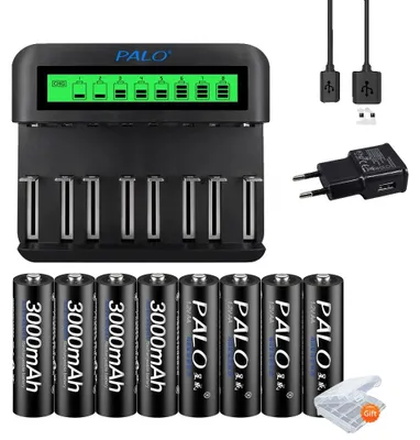 Zdjęcie produktu dla Ładowarka do akumulatorów, pojemność 3000 mAh, inteligentny wyświetlacz LCD, ładowanie 8 akumulatorów jednocześnie, napięcie 1,2 V