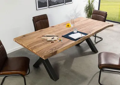 Produktbild von MASSIVMOEBEL24 Baumtisch Sheesham 180x90x77 natur sandgestrahlt / X-Beine anthrazit matt FREEFORM 5
