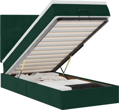 Produktbild von vidaXL Ottoman-Bett mit Matratzen & LEDs Dunkelgrün 100x200 cm Samt