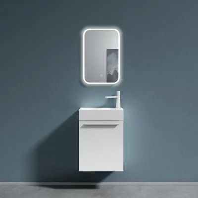 Immagine prodotto di doporro Mobile Bagno Sospeso 46cm Bianco Opaco, Mobile Sottolavabo per WC Ospiti con Lavabo in Marmoresina Bianco, Seria Pisa