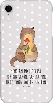 Produktbild von Mr. & Mrs. Panda Iphone XR Handyhülle Otter Blumenstrauß - Grau Pastell - Geschenk, Selbstliebe, Seeotter, Positiv, Premium Kunststoff, Achtsamkeit, Süß, Handy Case