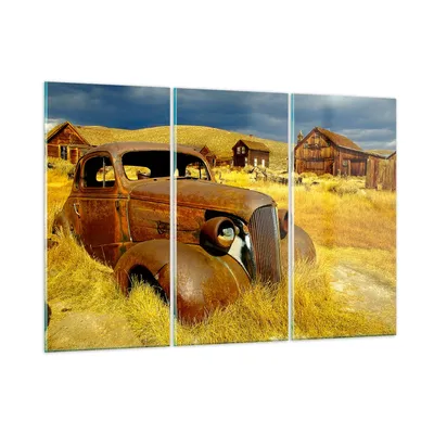 Produktbild von Bilder auf glas - Bauernhof altes Auto aufgegeben - 105x70cm - Glasbilder - Wandbilder - Kunstdruck - zum Aufhängen bereit - Wanddekoration aus Glas - Glas Bilder - Wandbild auf Glas - GCE105x70-1289