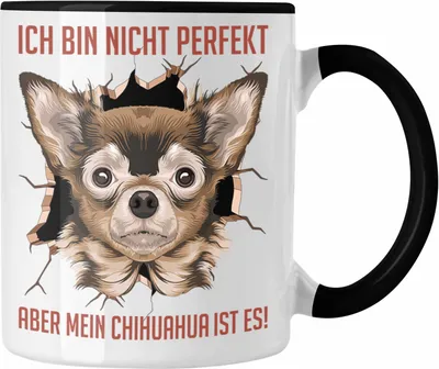 Produktbild von Trendation - Chihuhahua Besitzer Tasse Geschenk Kaffee-Becher Geschenkidee Frauchen Herrchen Ich Bin Nicht Perfekt Aber Mein Chihuaha Ist Es (Schwarz)