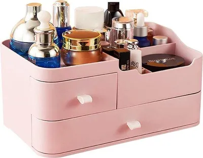 Produktbild von Schminkorganizer mit 2 Schubladen und 9 Fächern, rosa, für Make-up und Schmuck