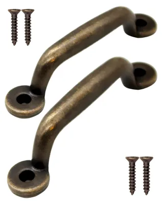 Produktbild von 2 Antike Schubladen-Griffe, Vintage Möbelgriffe aus Eisen im Bronze Design, 89x22mm