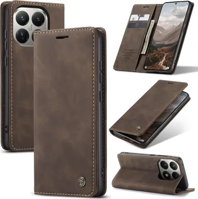 Produktbild von Hülle für Xiaomi 15T Retro Kunstledertasche mit Standfunktion Schutzhülle Kaffee