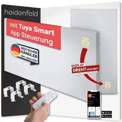 Produktbild von Heidenfeld Infrarotheizung HF-HP140 | Bis 10 m² - Heizkörper - Heizpaneel - Infrarot - App Steuerung - Touch Bedienfeld - Kindersicherung (300 Watt)