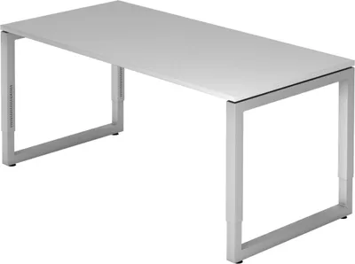 Produktbild von bümö Schreibtisch Serie-R - Gestell: Silber, Größe:  160 x 80 cm, Nachbildung: Grau