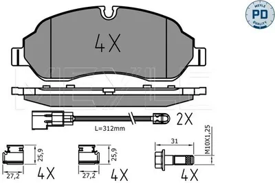 Produktbild von MEYLE 025 220 3417/PD Bremsbeläge Vorne für FORD Transit Mk7 Kastenwagen (V363, FCD, FDD) Transit Mk7 Bus (V363, FAD, FBD)