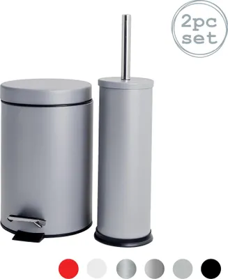 Produktbild von Harbour Housewares Rundes Toilettenbürsten- und Mülleimer-Set – Mattgrau