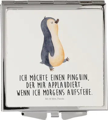 Produktbild von Mr. & Mrs. Panda Taschenspiegel Pinguin marschieren - Weiß - Geschenk, Unausgeschlafen, Mini Spiegel, Reisespiegel, Schminkspiegel, Kosmetikspiegel, Familie, Bruder